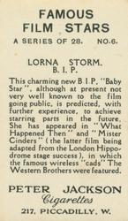 1935 Peter Jackson Famous Film Stars #6 Lorna Storm Back