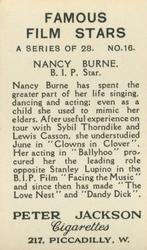 1935 Peter Jackson Famous Film Stars #16 Nancy Burne Back