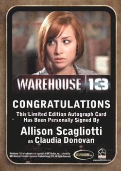 2012 Rittenhouse Warehouse 13 Season 3 - Autographs #NNO Allison Scagliotti Back