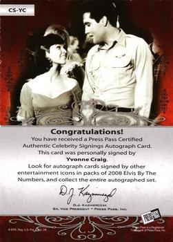 2008 Press Pass Elvis by the Numbers - Celebrity Signatures Bronze #CS-YC Yvonne Craig Back