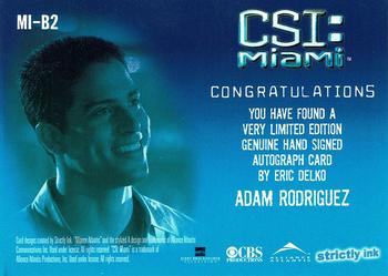 2005 Strictly Ink CSI Miami Series 2 - Autographs #MIB2 Adam Rodriguez Back