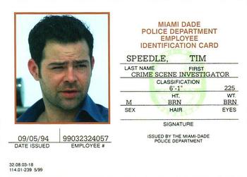 2005 Strictly Ink CSI Miami Series 2 - ID Badges #MIID5 Tim Speedle Front
