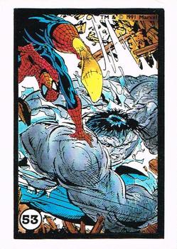 1991 Comic Images Spider-Man Webs Trading Stickers #53 Spider-Man / Hulk Front