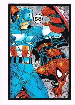 1991 Comic Images Spider-Man Webs Trading Stickers #58 Spider-Man / Captain America Front