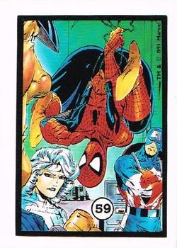 1991 Comic Images Spider-Man Webs Trading Stickers #59 Spider-Man / Captain America / Silver Sable Front