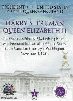 2022 Merrick Mint Queen Elizabeth II 13 Presidents #1 Harry S. Truman / Queen Elizabeth II Back