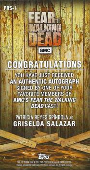 2017 Topps Widevision Fear the Walking Dead Seasons 1 & 2 - Autographs Mold #PRS-1 Patricia Reyes Spindola Back