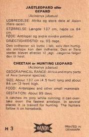 1969 Dandy Gum H Wild Animals (A) (Danish/English) #3 Cheetah Back
