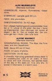 1969 Dandy Gum H Wild Animals (A) (Danish/English) #5 Marmot Back