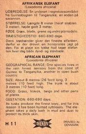 1969 Dandy Gum H Wild Animals (A) (Danish/English) #11 African Elephant Back