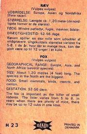 1969 Dandy Gum H Wild Animals (A) (Danish/English) #23 Fox Back