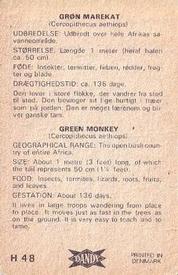 1969 Dandy Gum H Wild Animals (A) (Danish/English) #48 Green monkey Back