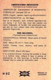 1969 Dandy Gum H Wild Animals (A) (Danish/English) #62 Red squirrel Back