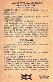 1969 Dandy Gum H Wild Animals (A) (Danish/English) #67 Water vole Back