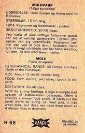 1969 Dandy Gum H Wild Animals (A) (Danish/English) #68 Mole Back