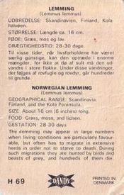 1969 Dandy Gum H Wild Animals (A) (Danish/English) #69 Norwegian lemming Back