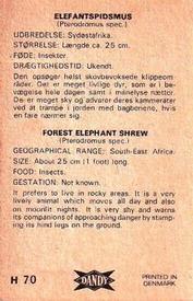 1969 Dandy Gum H Wild Animals (A) (Danish/English) #70 Forest elephant shrew Back