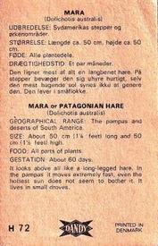 1969 Dandy Gum H Wild Animals (A) (Danish/English) #72 Mara Back