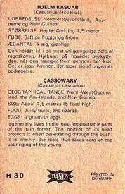 1969 Dandy Gum H Wild Animals (A) (Danish/English) #80 Cassowary Back