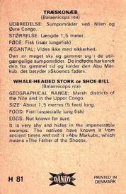 1969 Dandy Gum H Wild Animals (A) (Danish/English) #81 Shoe-bill Back