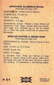 1969 Dandy Gum H Wild Animals (A) (Danish/English) #84 African darter Back