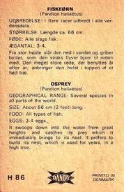 1969 Dandy Gum H Wild Animals (A) (Danish/English) #86 Osprey Back