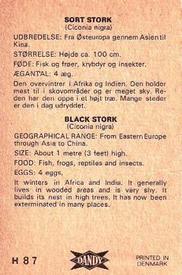 1969 Dandy Gum H Wild Animals (A) (Danish/English) #87 Black stork Back