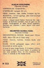 1969 Dandy Gum H Wild Animals (A) (Danish/English) #89 Guinea-fowl Back