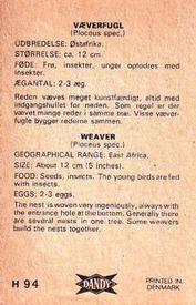 1969 Dandy Gum H Wild Animals (A) (Danish/English) #94 Weaver Back