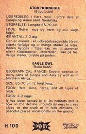 1969 Dandy Gum H Wild Animals (A) (Danish/English) #100 Eagle owl Back