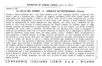 1967 Liebig Le culle nel Mondo (Cradles of the World) (Italian Text)(F1818, S1821) #4 America settentrionale: Arizona Back