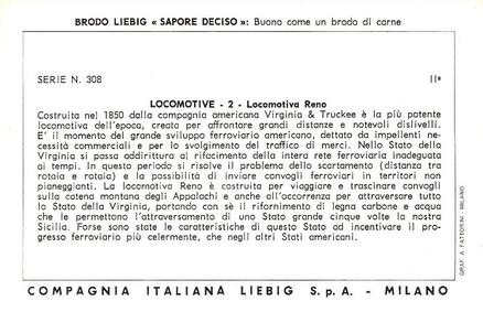 1969 Liebig Locomotive - Locomotives (Italian Text)(F1834, S1837) #2 Locomotiva Reno Back