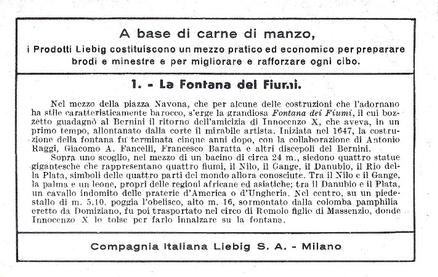 1938 Liebig Le fontane di Roma - The fountains of Rome (Italian Text) (F1367, S1376) #1 La fontana dei Fiumi Back