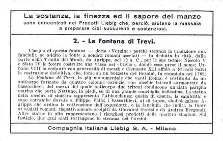 1938 Liebig Le fontane di Roma - The fountains of Rome (Italian Text) (F1367, S1376) #2 La fontana di Trevi Back