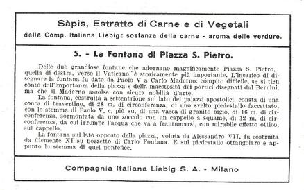 1938 Liebig Le fontane di Roma - The fountains of Rome (Italian Text) (F1367, S1376) #5 La fontana di Piazza S. Pietro Back