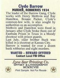 1998 Lone Star Printing Co. 1933-34 Public Enemies #NNO Clyde Barrow Back