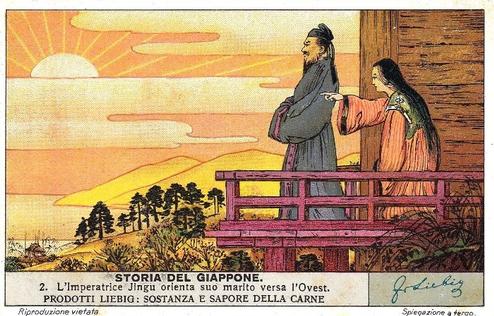 1938 Liebig Storia del Giappone 1 (History of Japan) (Italian Text)(F1368A, S1377) #2 L'imperatrice Jingu orienta suo marito versa L'Ovest Front