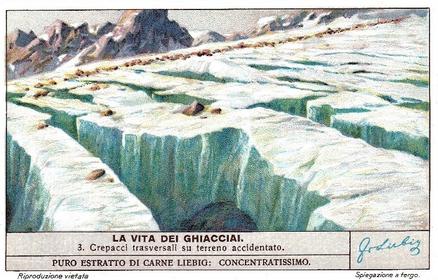 1938 Liebig La Vita dei Ghiacciai - The life of a Glacier (Italian Text)(F1395, S1389) #3 Crepacci transversali su terreno accidentato Front