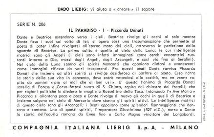 1966 Liebig Il Paradisio (Paradise)(Dante) (Italian Text)(F1814, S1818) #1 Piccardo Donati Back