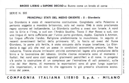 1969 Liebig Principali stati del Medio Oriente - Principal Countries of the Middle East (Italian Text)(F1835, S1838) #5 Giordania Back