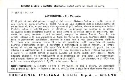 1970 Liebig Astronomia 2 - Astronomy 2 (Italian Text)(F1838, S1841) #2 Mercurio Back