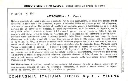 1970 Liebig Astronomia 2 - Astronomy 2 (Italian Text)(F1838, S1841) #3 Venere Back