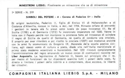 1971 Brooke Bond Liebig Simboli del potere 1 - Crowns 1 (Italian Text)(F1846, S1848) #4 Corona di Federico II° - Italia Back