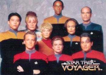 1995 SkyBox Star Trek: Voyager Season One Series One - Promos #N1 Warping to retail this June! (Voyager Crew) Front