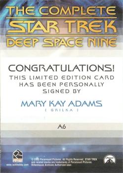2003 Rittenhouse The Complete Star Trek Deep Space Nine - Autographs #A6 Mary Kay Adams Back