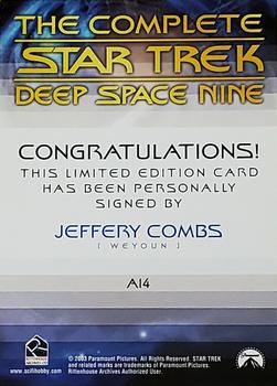 2003 Rittenhouse The Complete Star Trek Deep Space Nine - Autographs #A14 Jeffrey Combs Back