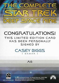 2003 Rittenhouse The Complete Star Trek Deep Space Nine - Autographs #A16 Casey Biggs Back