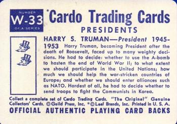 1958 Cardo Presidents #W-33 Harry S. Truman Back