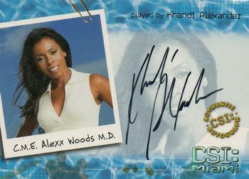 2004 Strictly Ink CSI Miami Series 1 - Autograph Cards #MI-A3 Khandi Alexander Front