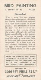 1938 Godfrey Phillips Bird Painting #20 Stonechat Back